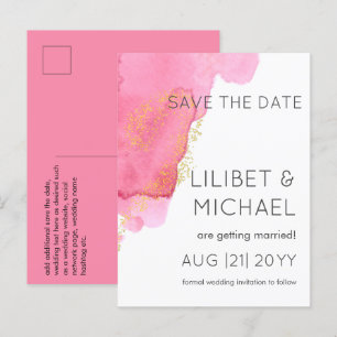 Blush Pink Gold Modern Wedding Save Dates Postcard