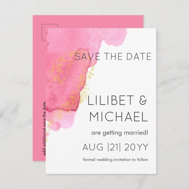Blush Pink Gold Modern Wedding Save Dates Postcard (Front/Back)