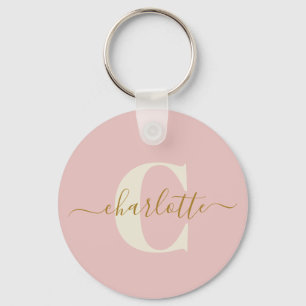 Blush Pink Gold Monogram Name Script Personalised Key Ring