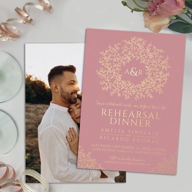Blush pink gold monogram wedding rehearsal dinner (Creator Uploaded)