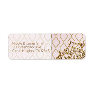 Blush Pink Gold Moroccan Arabian Nights Wedding Return Address Label