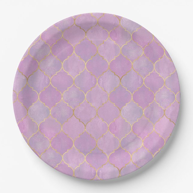Blush Pink Gold Moroccan Pattern  Paper Plate (Front)