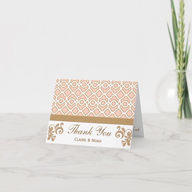 Blush Pink Gold Moroccan Thank You Wedding Card (Front)