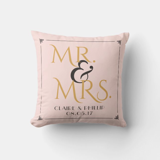 Blush Pink Gold | Mr. & Mrs. Wedding Keepsake Cushion (Front)