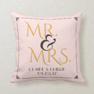 Blush Pink Gold Mr. & Mrs. Wedding Keepsake Cushion