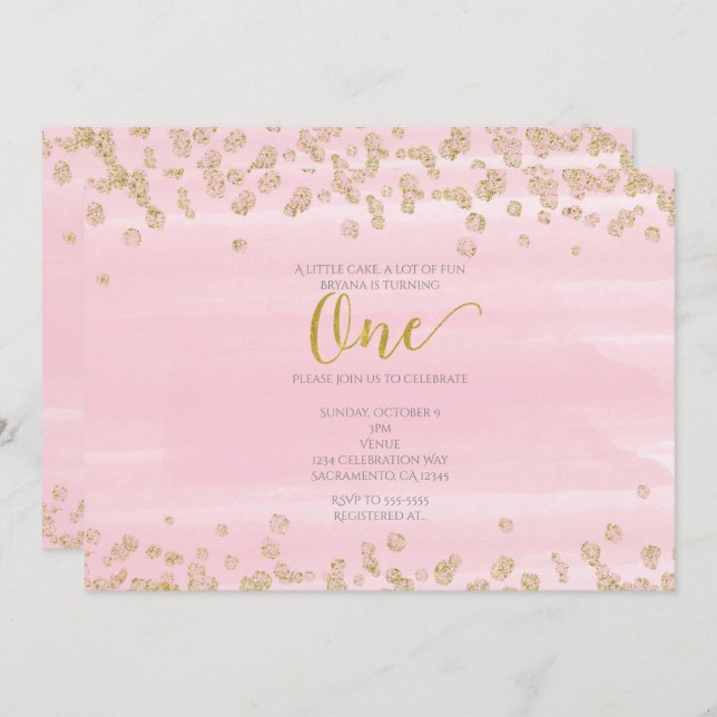 Blush Pink & Gold ONE 1st Birthday Invitation (Front/Back)