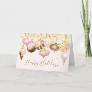 Blush Pink Gold Ornament Photo Holiday Card