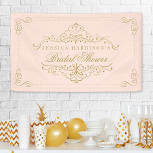 Blush Pink & Gold Ornate Swirl Bridal Shower Banner