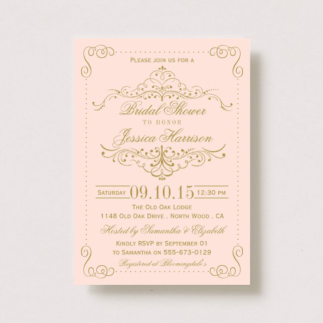 Blush Pink & Gold Ornate Swirl Bridal Shower Invitation (Creator Uploaded)