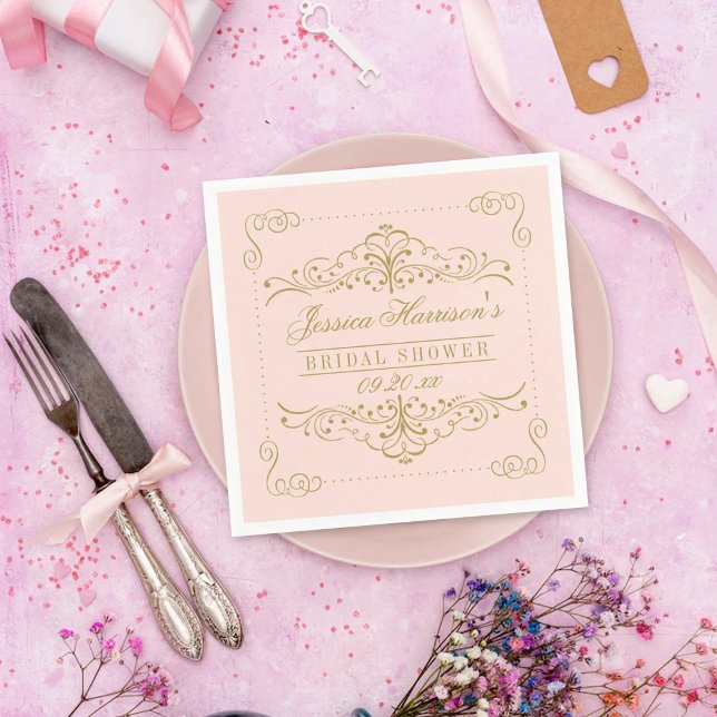 Blush Pink & Gold Ornate Swirl Bridal Shower Napkin (Creator Uploaded)