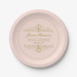 Blush Pink & Gold Ornate Swirl Bridal Shower Paper Plate