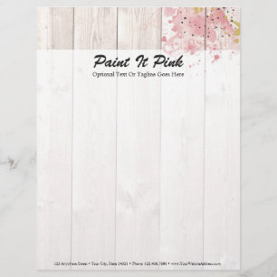 Blush Pink & Gold Paint Splatter on Rustic Wood Letterhead Template