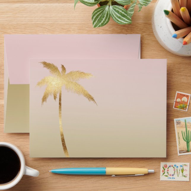 Blush Pink Gold Palm Tree Ombre Envelope (Desk)