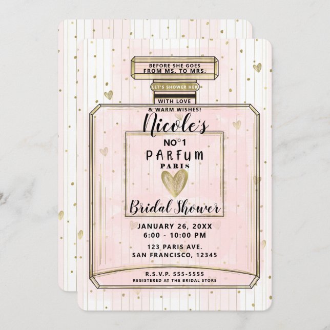 Blush Pink & Gold Paris Parfum Bridal Shower Invitation (Front/Back)
