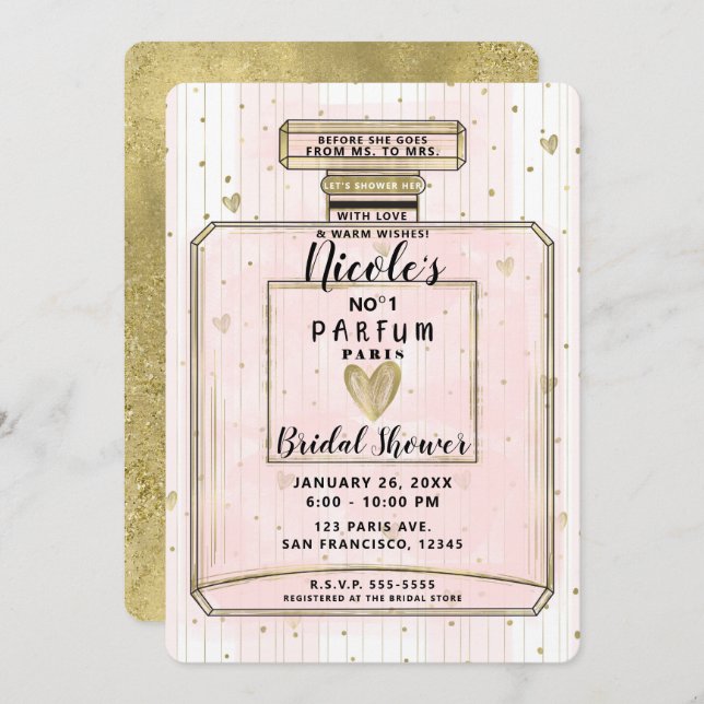 Blush Pink & Gold Paris Parfum Bridal Shower Invitation (Front/Back)