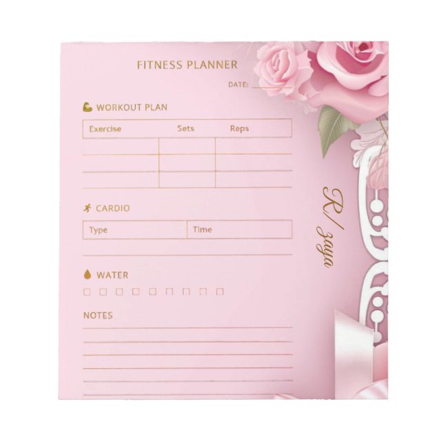 Blush pink gold pastel watercolo fittness Planner  Notepad (Front)