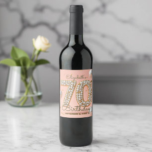 Blush Pink Gold Pearl Mosaic 70th Birthday Wine Label