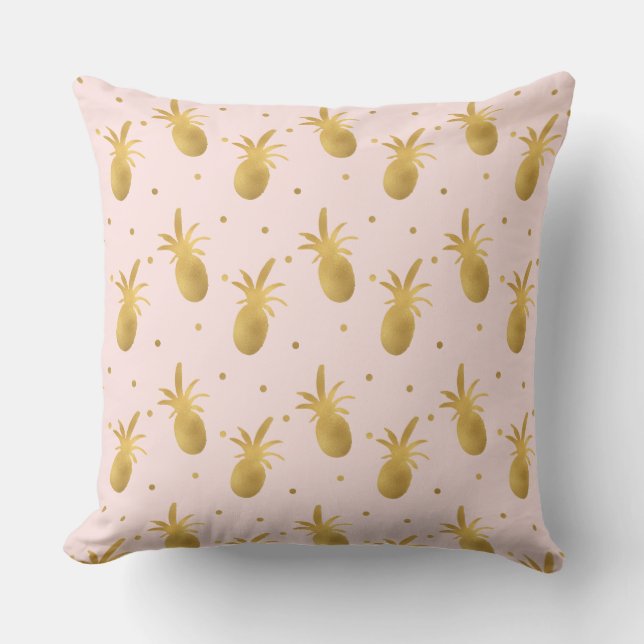 Blush Pink Gold Pineapples and Dots Outdoor Cushion (Front)