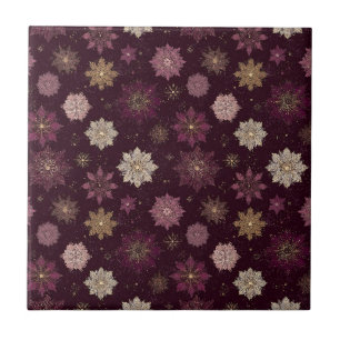 Blush Pink Gold Poinsettia Winter Floral Ceramic Tile