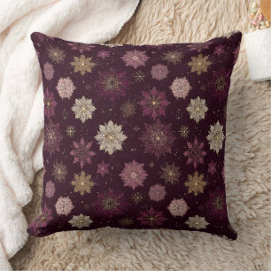 Blush Pink Gold Poinsettia Winter Floral Cushion