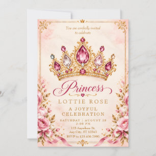 Blush Pink Gold Princess Crown Party Invitation