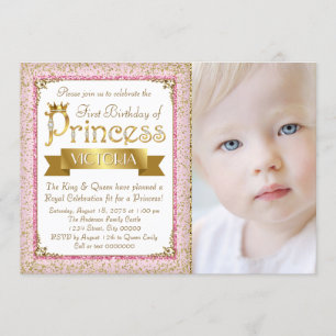 Blush Pink Gold Princess First Birthday Party Invitation