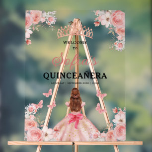 Blush Pink Gold Princess Quinceañera Welcome  Acrylic Sign