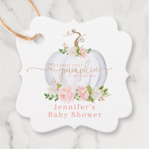 Blush pink gold pumpkin baby shower thank you favour tags