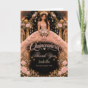 Blush Pink Gold Quinceañera 15th Birthday Thank You Card