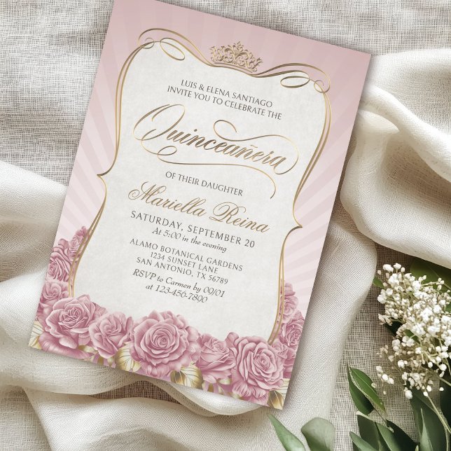 Blush Pink Gold Quinceañera Invitation (Creator Uploaded)