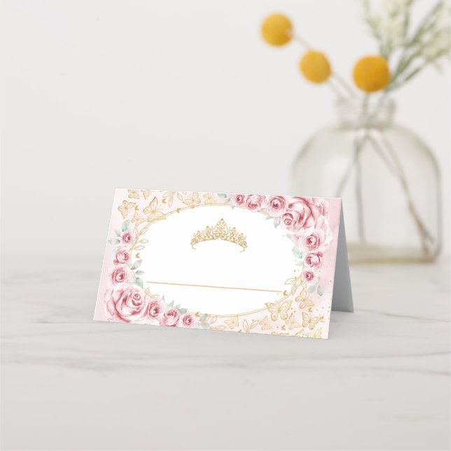 Blush Pink Gold Quinceanera Place Card (Front)
