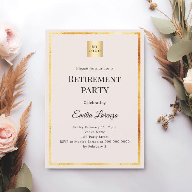Blush pink gold retirement party business logo invitation (Creator Uploaded)