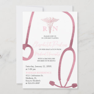 Blush Pink Gold RN Nursing Graduation Party Invitation