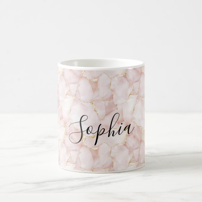 Blush Pink Gold Rose Petals Floral Coffee Mug (Center)