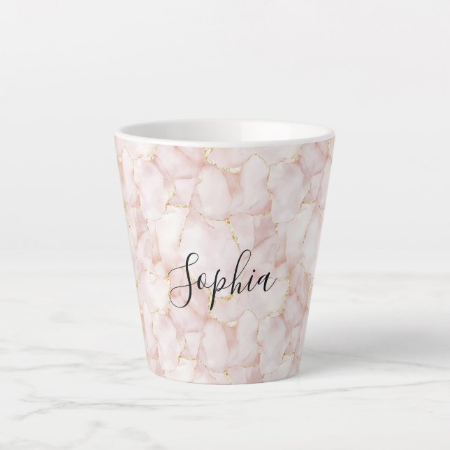 Blush Pink Gold Rose Petals Floral Latte Mug (Front)
