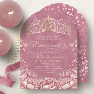 Blush Pink Gold Royal Princess Quinceanera Invitation
