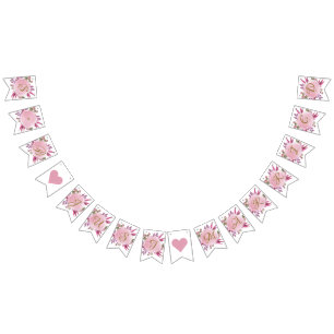 Blush Pink Gold Rustic Floral Elegant Wedding Bunting