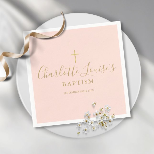 Blush Pink Gold Signature Baptism Christening Napk Napkin (Creator Uploaded)