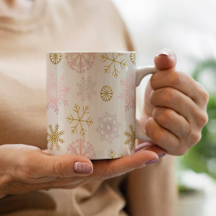 Blush Pink & Gold Snowflake Winter Mug