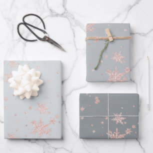 Blush Pink Gold Snowflakes Tones Of Grey Wrapping Paper Sheet