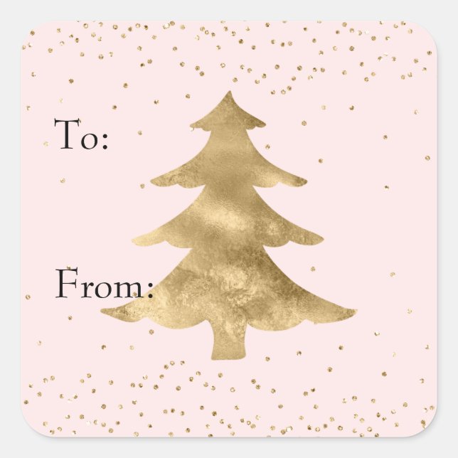 Blush Pink Gold Sparkle Dots Christmas Tree     Square Sticker (Front)