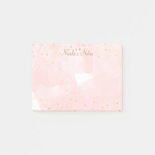 Blush Pink Gold Splatter Modern Glam Personalised Post-it Notes