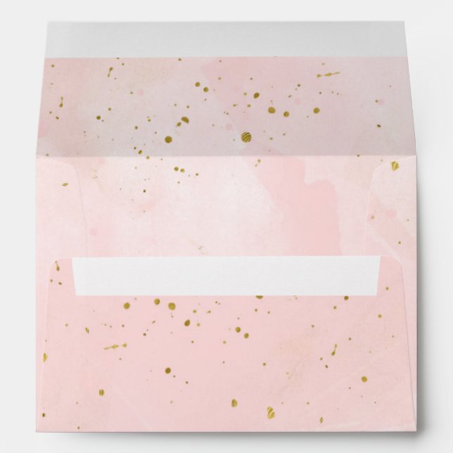Blush Pink Gold Splatter Modern Wedding Invitation Envelope (Back (Bottom))
