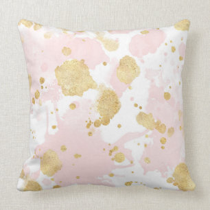 Blush Pink Gold Splatters Abstract Cushion