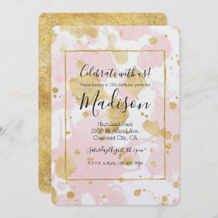 Blush Pink Gold Splatters Abstract Invitation