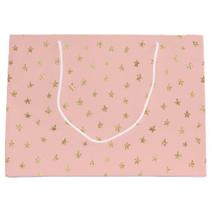 Blush Pink Gold Star Pattern FFCEC Large Gift Bag