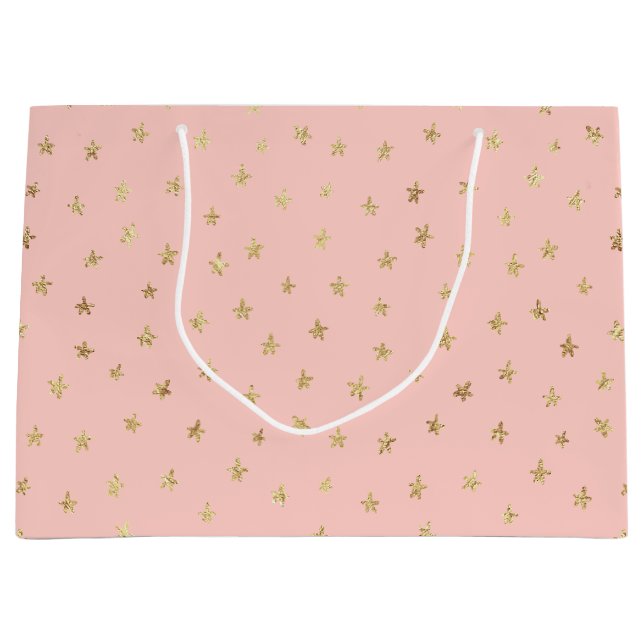 Blush Pink Gold Star Pattern FFCEC Large Gift Bag (Front)