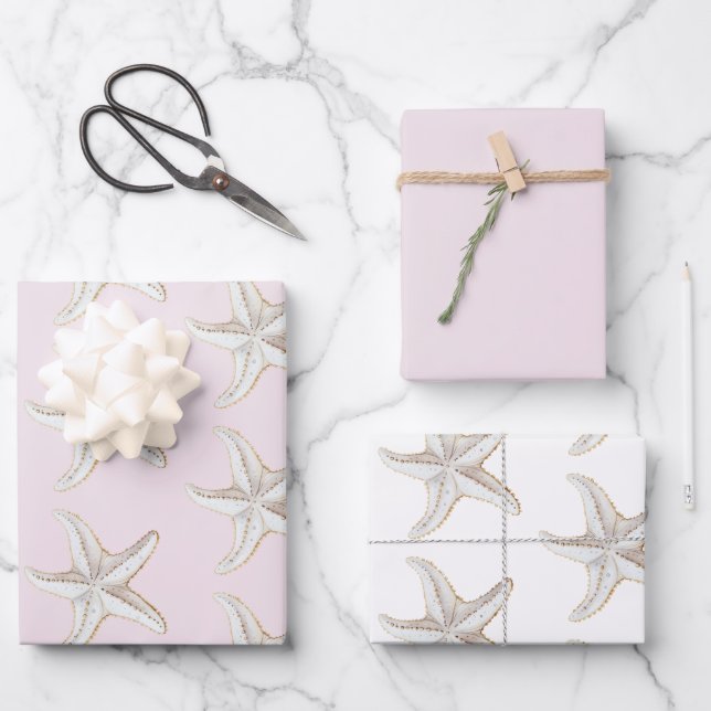 Blush Pink Gold Starfish Beach Bridal Shower Wrapping Paper Sheet (Front)