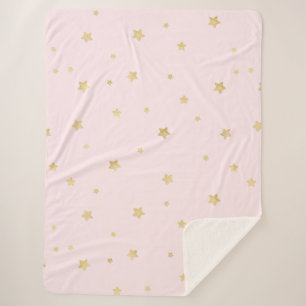 Blush Pink Gold Stars Sherpa Blanket