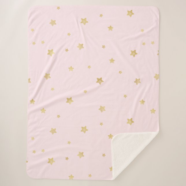 Blush Pink Gold Stars Sherpa Blanket (Front)